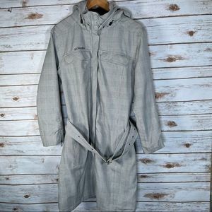 Columbia Checked Long Rain Jacket with Belt and Hood size M